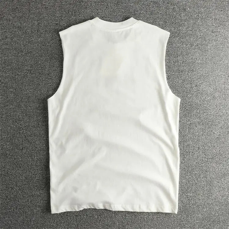 Summer New American Retro Sleeveless O-neck 3D Letter Printed T-shirt Men's Fashion 100% Cotton Basketball Sports Casual Vest