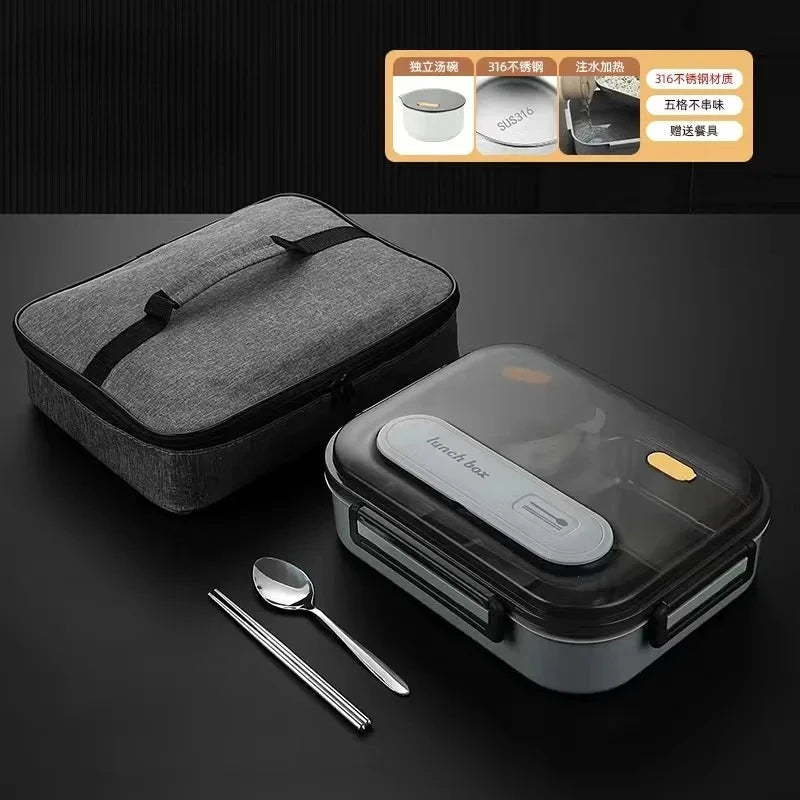 316 Stainless Steel FoodGrade Extra-Large Insulated Airtight Lunch Box - Microwave Safe Container for Office Workers & Students