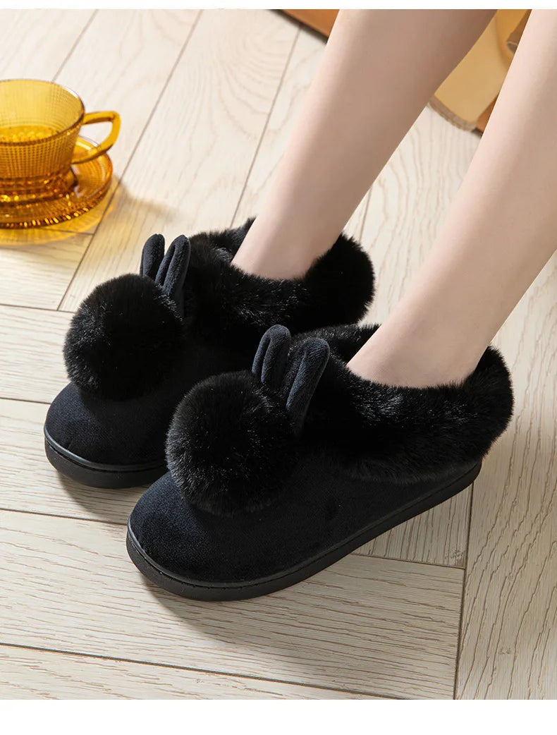 Women's Winter Warm House Fuzzy Slippers Couple Indoor Anti-Skid Plush Lined Bedroom Slides Fluffy Cotton Shoes For Ladies