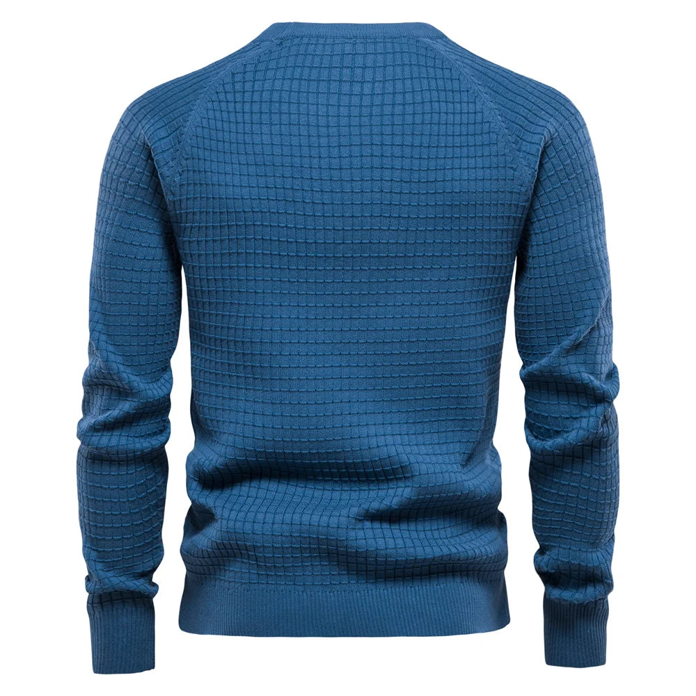 Men's 100% Cotton Sweaters Solid Colour O-neck High Quality Mesh Pullovers Male Winter Autumn Basic Sweaters