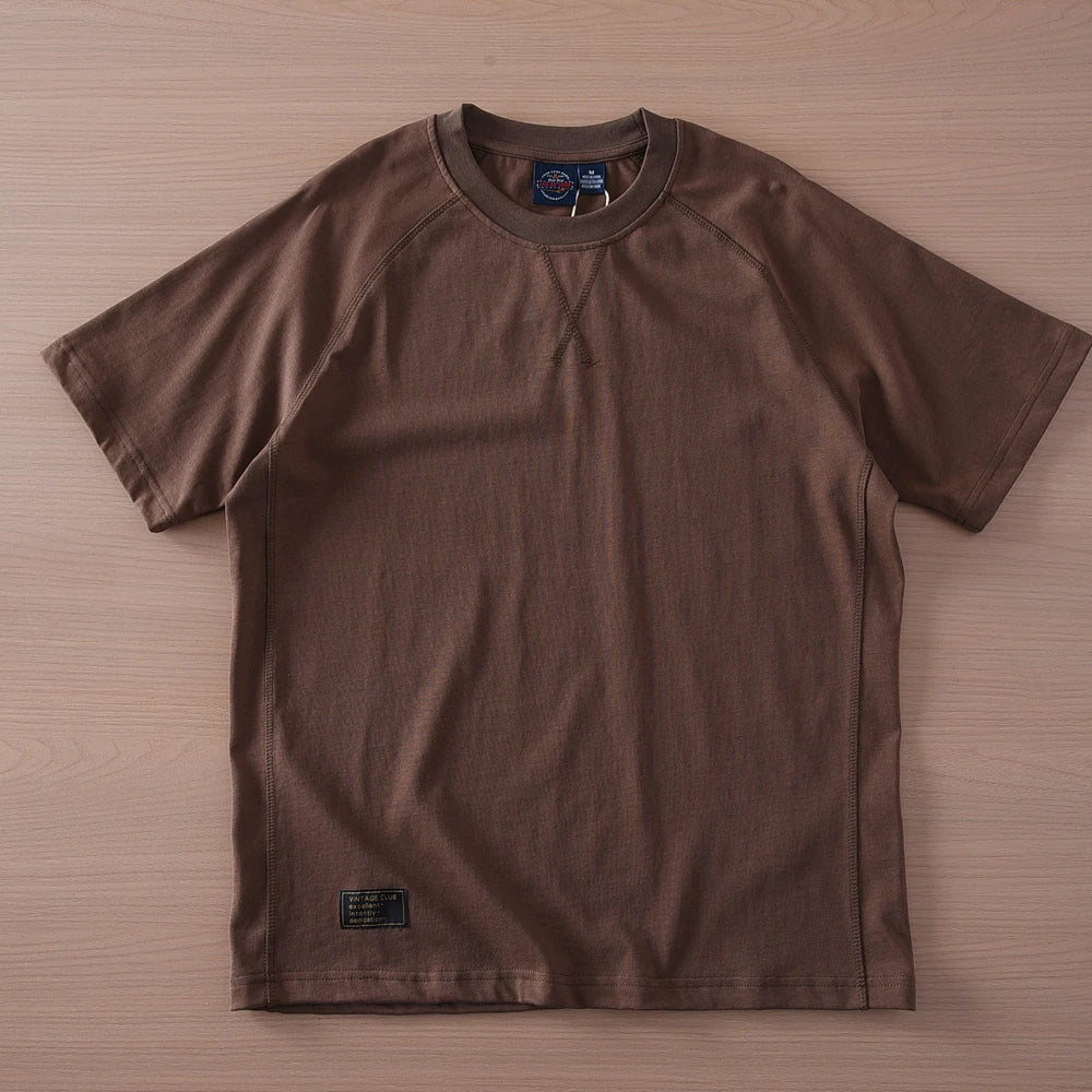 2025 Summer New American Retro 280G Short Sleeve O-neck Solid Color T-shirt Men's Fashion 100% Cotton Washed Casual Loose Tops