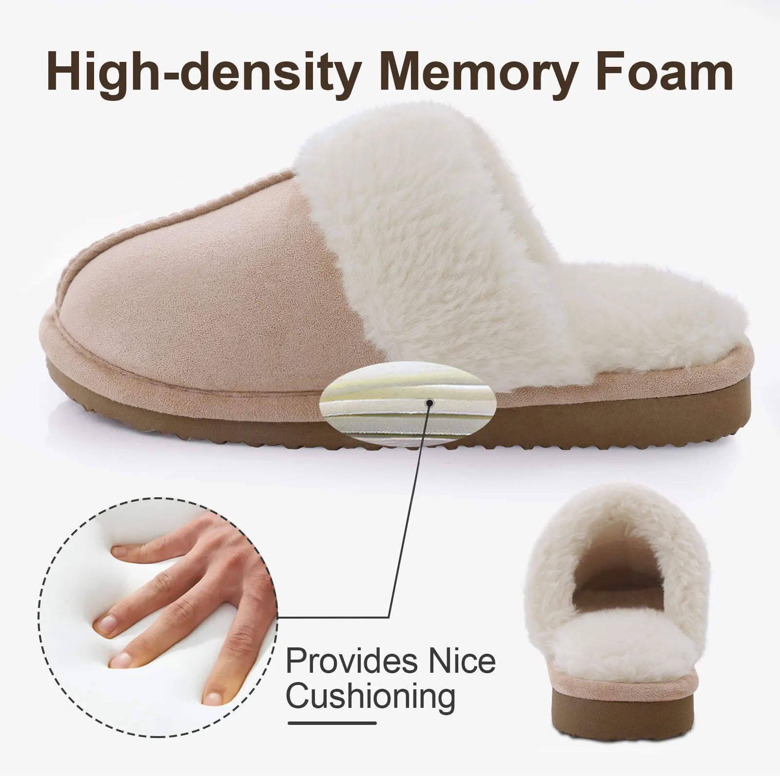 Unisex Fuzzy House Winter Slippers Fashion Fur Collar Suede With Fluffy Memory Foam Indoor Slides Plush Cotton Shoes For Men & Women