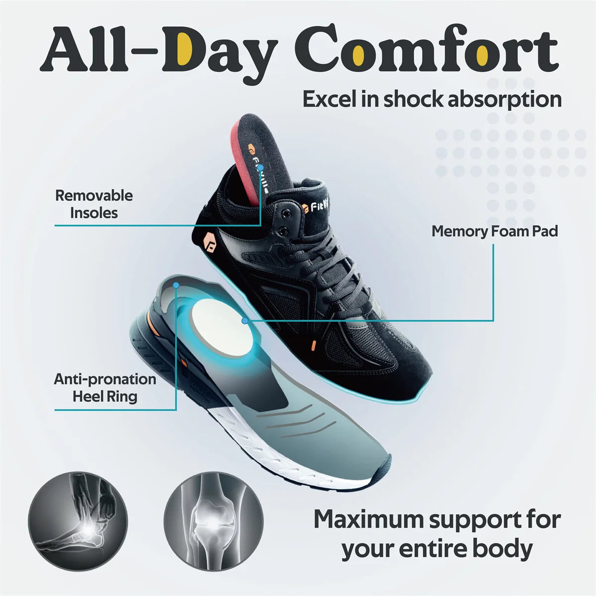 Men's High-Top Basketball Shoes Widened Lightweight Casual Sneakers Breathable For Swollen Feet Pain Relieve