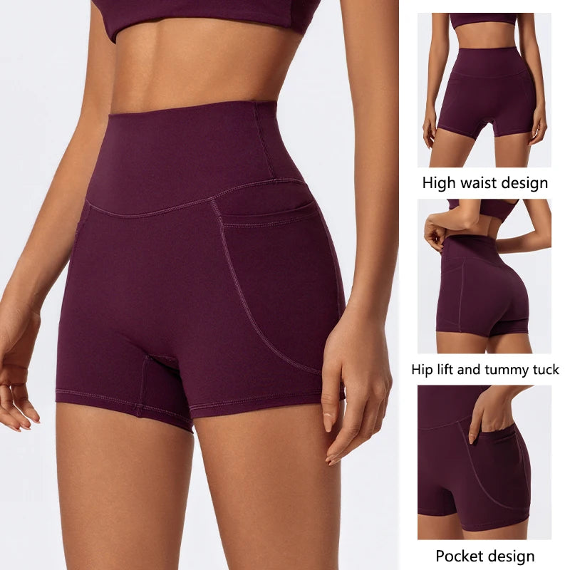 Pockets Workout Gym Legging Women Cycling Shorts Quick-Dry Yoga Clothes Breathable High Waist Sports Shorts Female