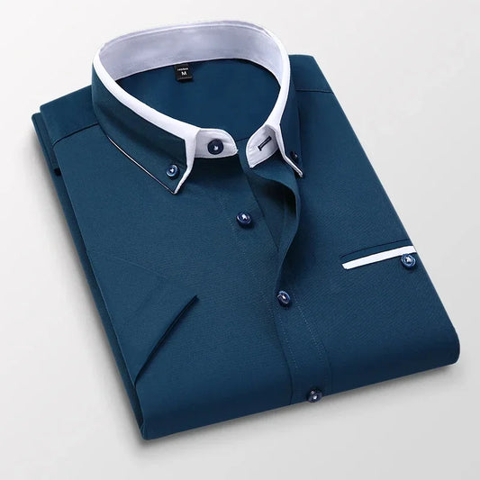 Summer Business Shirt Men Short Sleeves Button Up Shirt Turn-down Collar Casual Shirts Men's Clothing Plus Size 5XL