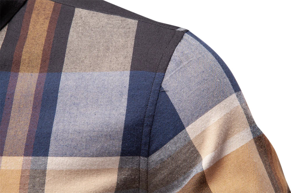Men's Classic Plaid Shirt 100% Cotton Long Sleeve Autumn Winter Thickened Office Formal Business Executive Shirts For Men