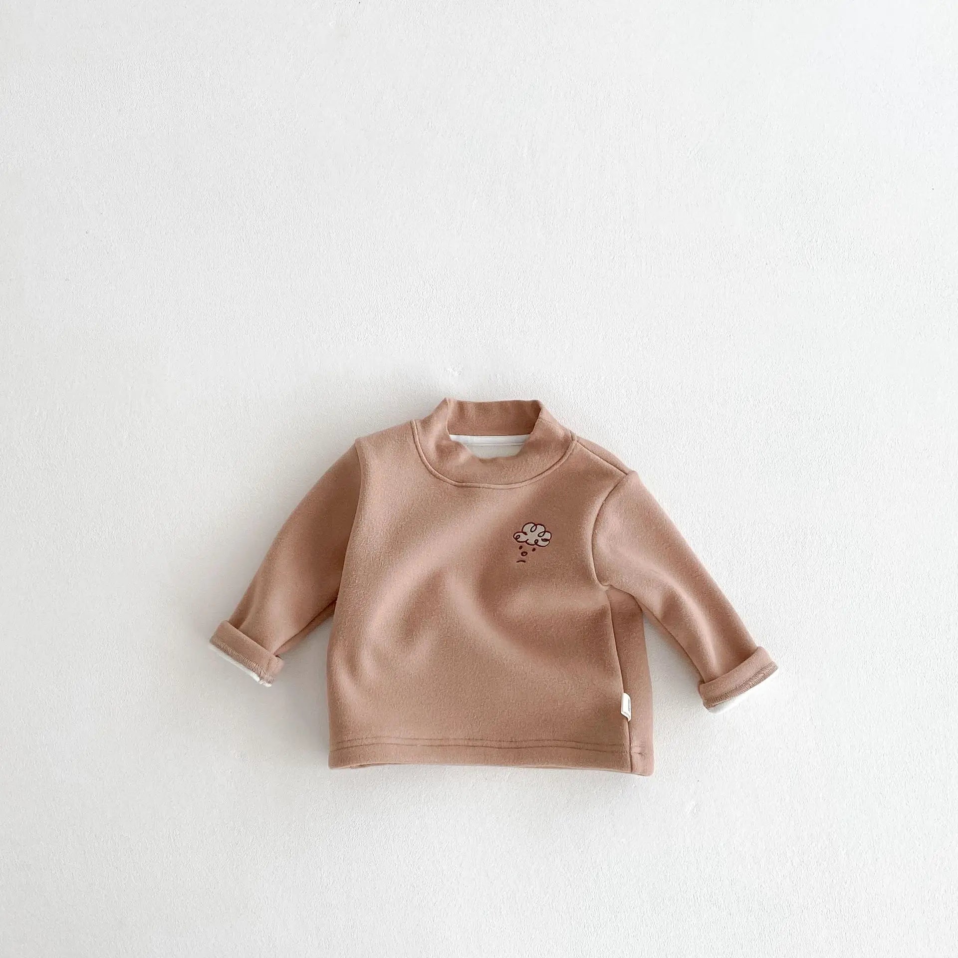 Herfst Kinder Basis Shirt Jongens Halve Turtleneck Warme Onderkant Tops Meisjes Bontvoering Geborduurde Gestreepte Blouse 0-5 Jaar Unisex