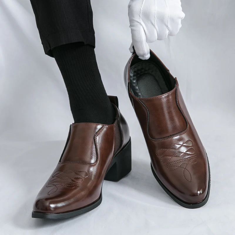 2024 Nieuwe mode heren formele kleding schoenen hoge hak mannelijke formele Chelsea Oxfords schoenen gespleten leren volwassen casual schoenen