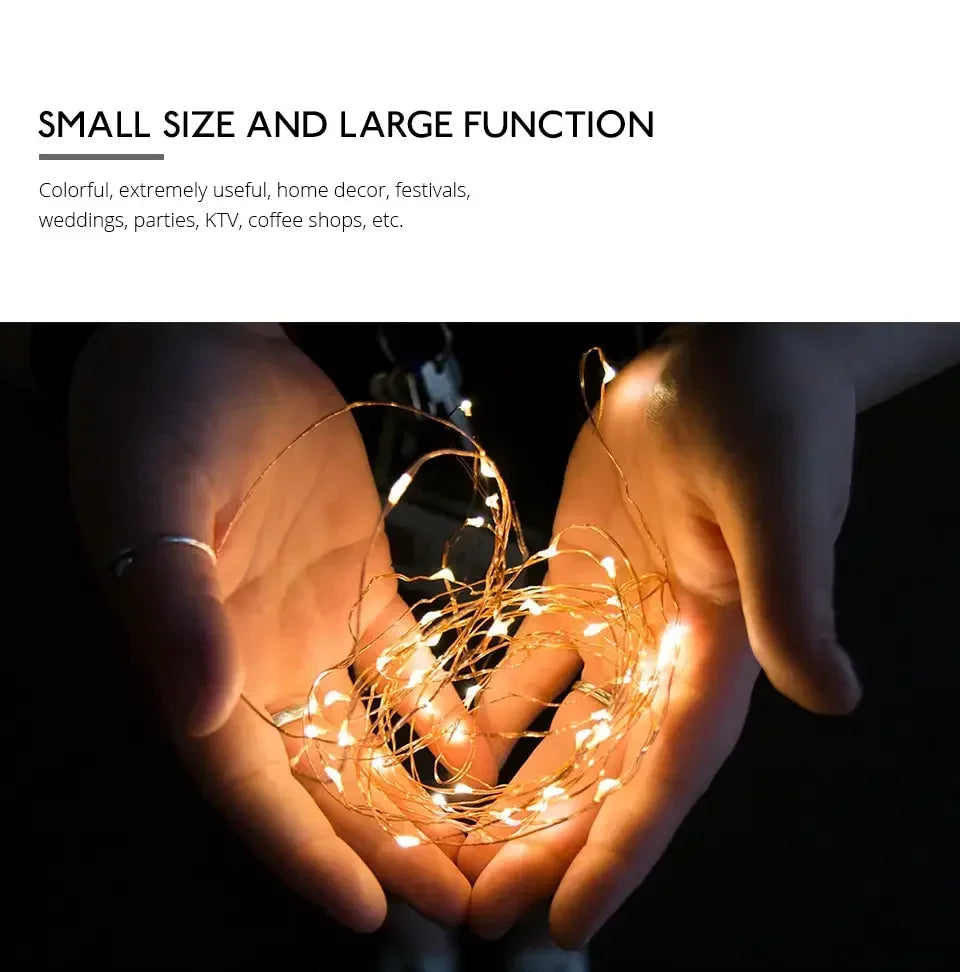 2M 5M 10M LED Fairy Lights Battery Operated Copper Wire Garland String Lights Outdoor Garden Wedding Party Christmas Tree Decor