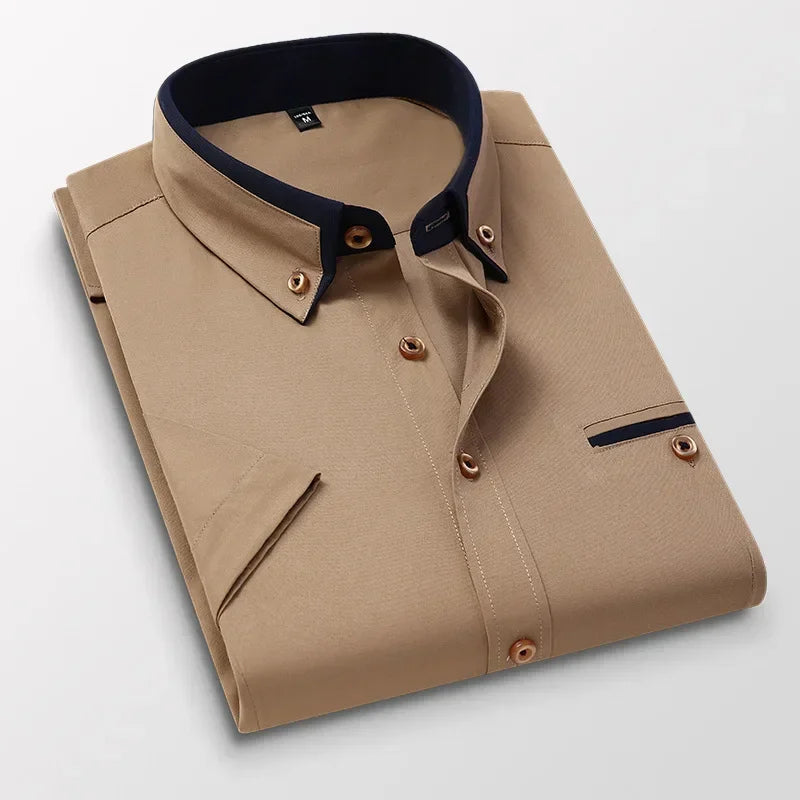 Summer Business Shirt Men Short Sleeves Button Up Shirt Turn-down Collar Casual Shirts Men's Clothing Plus Size 5XL