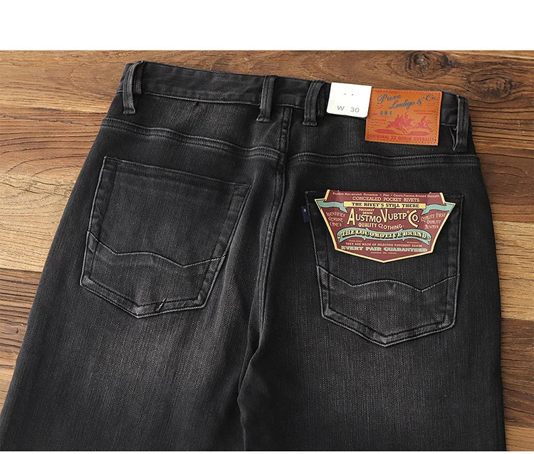 5028# 2024 Lente en herfst Nieuwe Amerikaanse retro elastische zwarte denim jeans Heren eenvoudige gewassen slanke rechte jeugd casual broek