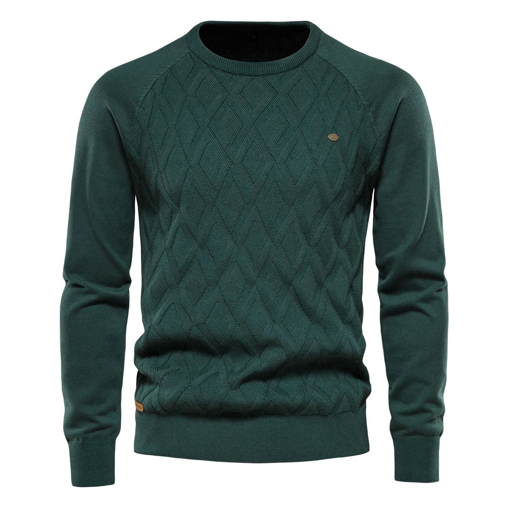 Men's Argyle Solid Colour O-neck Long-Sleeve Knitted Sweaters - Pullover Winter Warm Sweaters