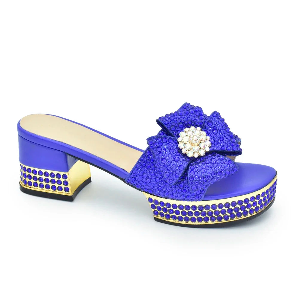 Fashion Crystal Women's Dress Pumps Open Toe Ladies Sandals with Heels African Women Wedding Shoes Decorated with Rhinestone