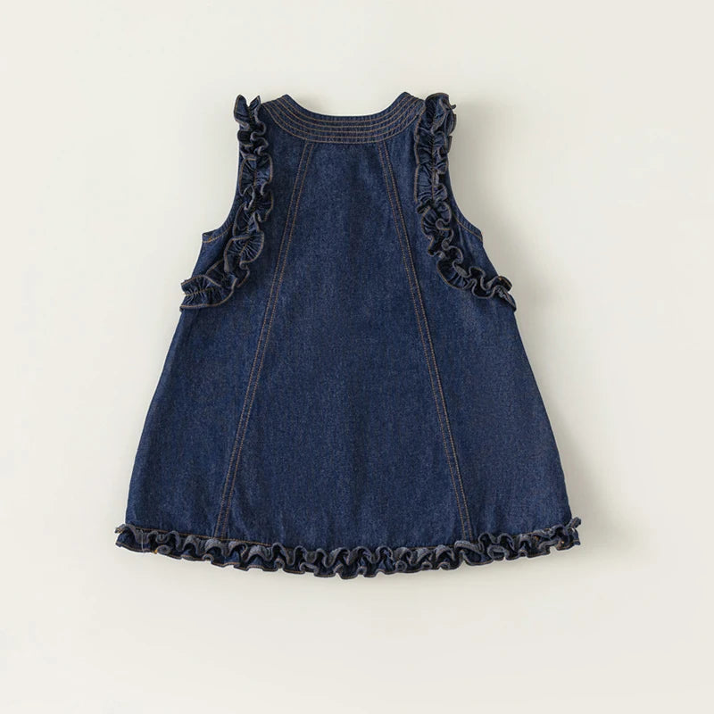 2024 New Summer Girl's Dress Kid's Sweet Denim Tank Dress Children Tops Outfit 1-7Y Girls