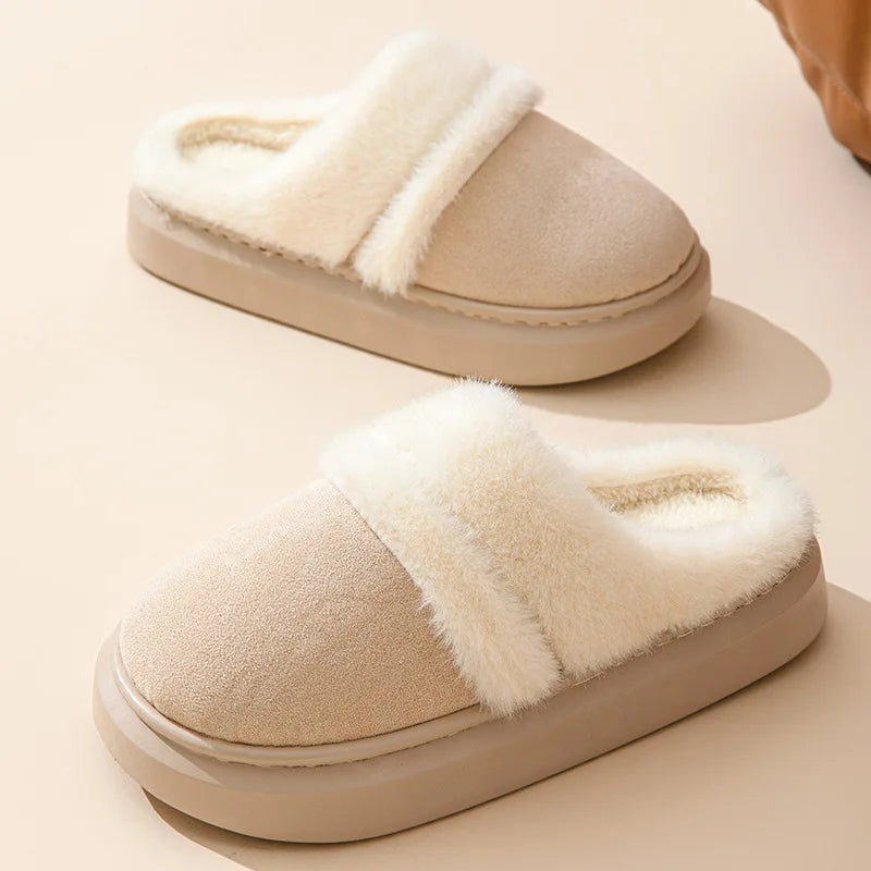 Women's Casual Winter Warm Flat Slippers With Soft Fluffy Cosy Cotton Thick Bottom and Non-Slip Sole Suitable For Home and Outdoor Use Ladies Shoes