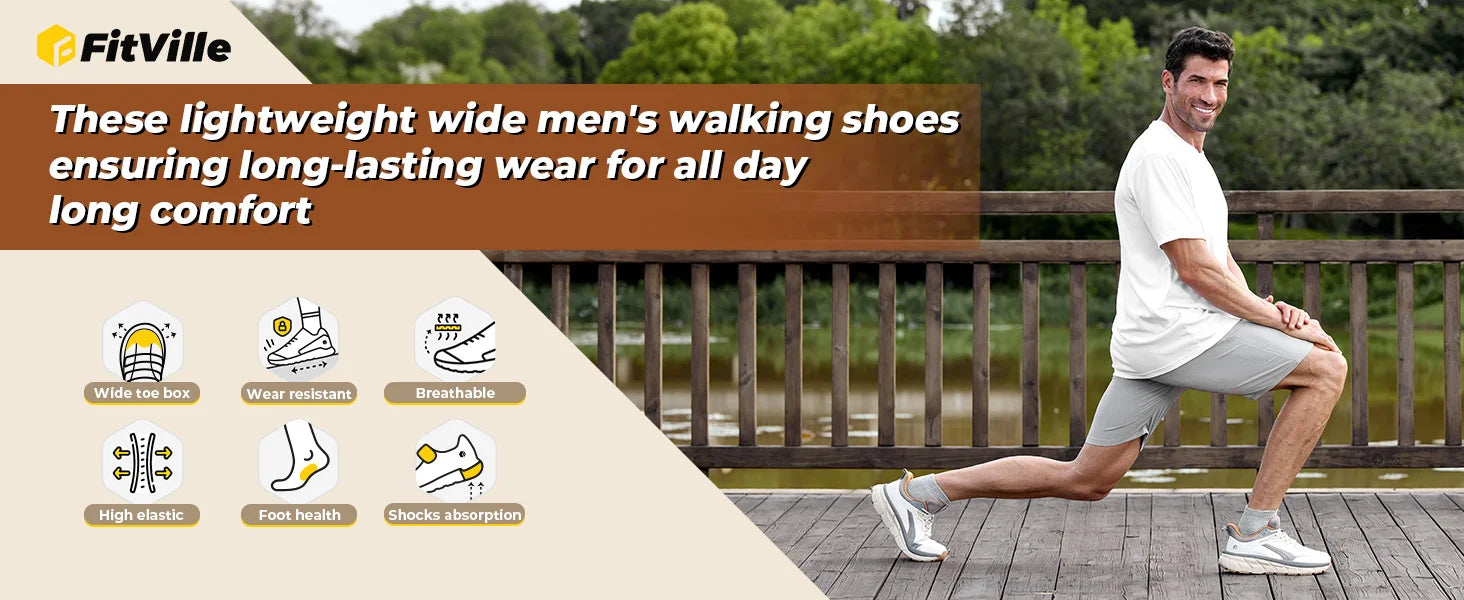 Men's Wide Well-Cushioned And Non-Slip Toe Box Sneakers - Lightweight & Breathable Running Shoes For Swollen feet