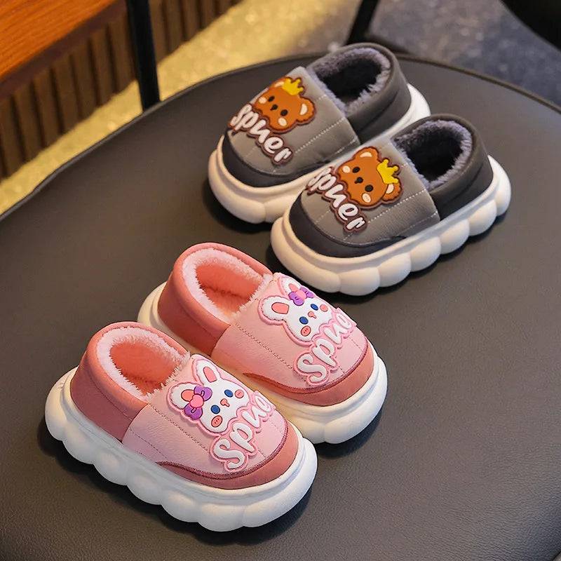 Kids' Slippers House Shoes Cartoon PU Leather Wrapped Heel Winter Shoes Warm Anti-Slip Shoes For Girls Size 24-36