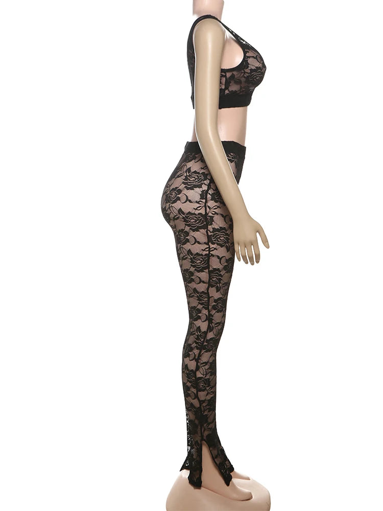 Jacquard Sexy 2 Piece Set Women Thin Summer Coquette Wide Belt Tank Tops + Leggings Stretch Activity Matching Clubwear