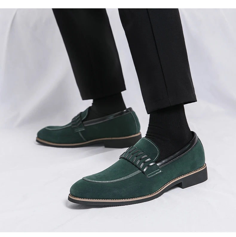 Formal Dress Oxford Shoes Men Green Suede Leather Male Business Formal Suit Shoes Over Size 38-48 Adult Leisure Walking Shoes