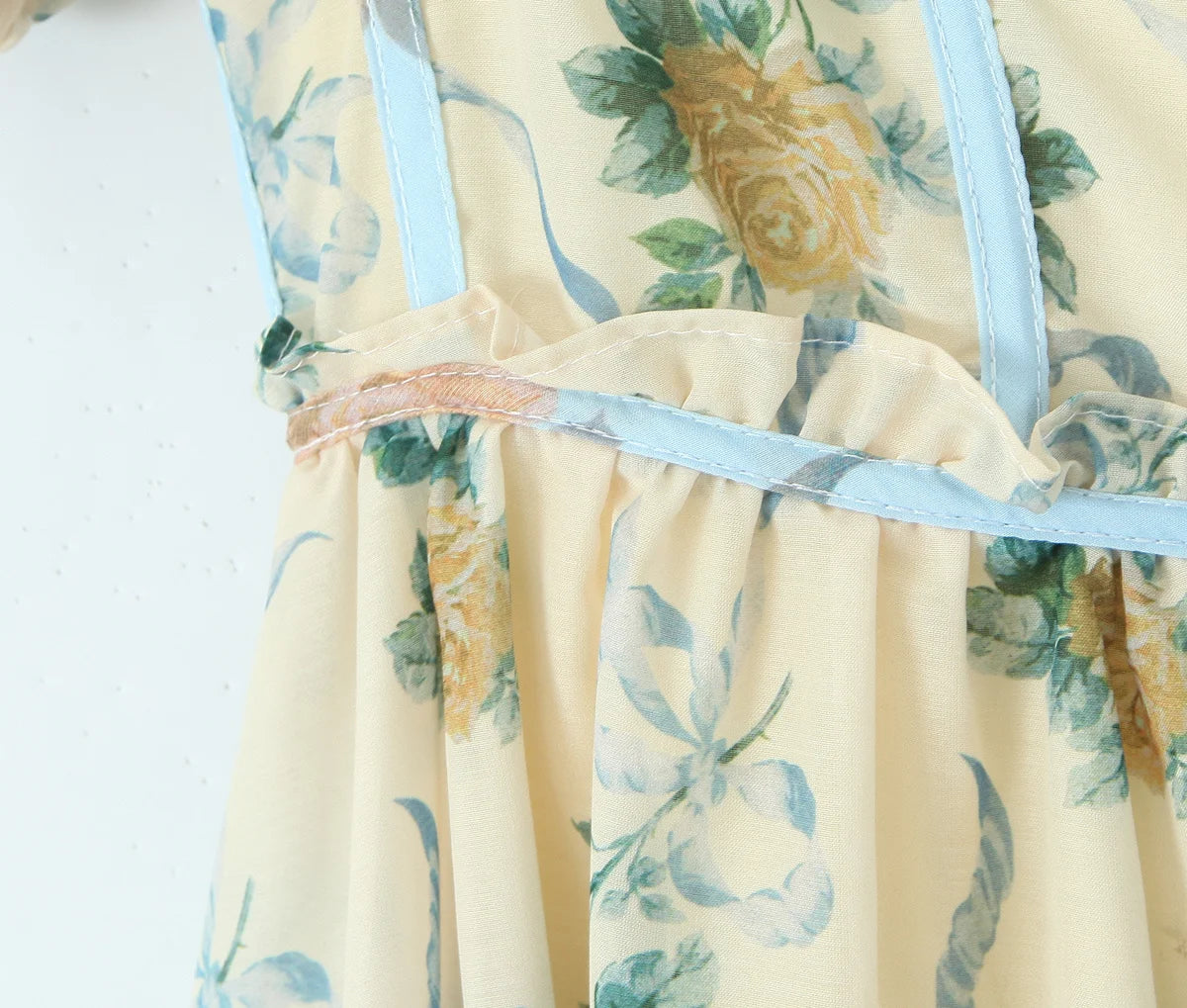 Patchwork Floral Print Boho Summer Dresses Women Vintage Puff Sleeve A-line Midi Chiffon Dress Chic Lady Vacation Robe