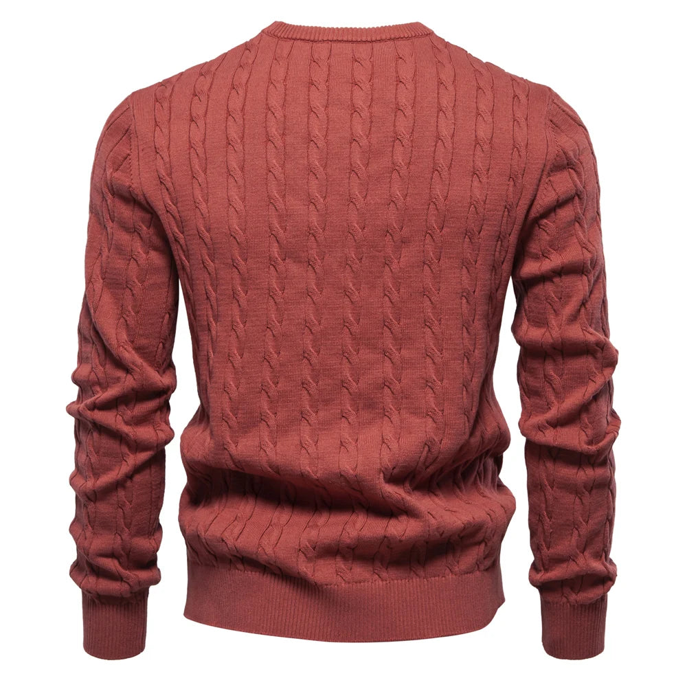 Men's Giraffe Embroidery Cotton Sweaters Round Neck Classic Twist Patterned Pullover Knitted Sweater for Men