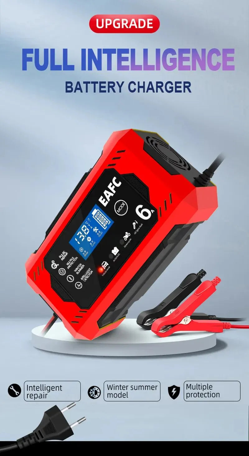 12V Groot Scherm 6A Digitale Auto Acculader Onderhouder voor Auto Motorfiets SUV Vrachtwagen Auto AGM Diepe Cyclus VRLA Puls Reparatie