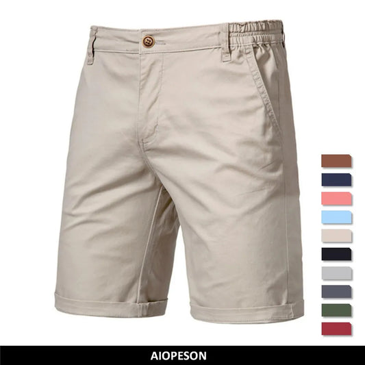 2021 Nieuwe zomer 100% katoenen effen shorts voor heren Hoge kwaliteit Casual Business Social Elastische taille Heren Shorts 10 kleuren Strand Shorts