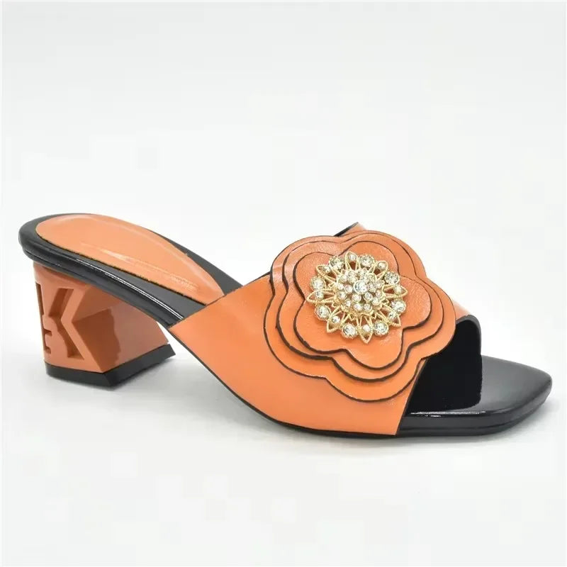 African Women Party High Heels Sexy Ladies Open Toe Slip-On Shoes Decorated with Rhinestone Plus Size for Ladies