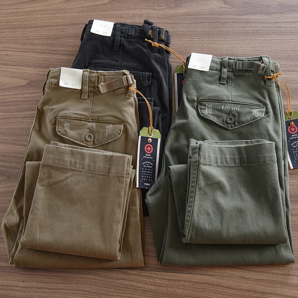 Herfst en winter Nieuwe Amerikaanse retro geweven twill zware cargobroek Heren eenvoudige 97% katoen gewassen casual rechte broek