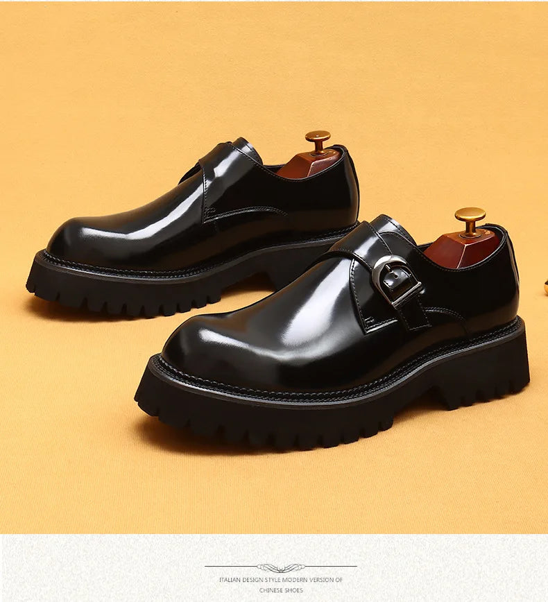 British casual leather shoes genuine leather formal business men shoes thick soled Oxford shoes patent leather Derby shoes