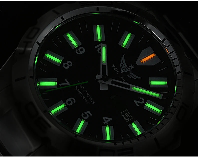YELANG V1036 42mm Men's Quartz Watch Luminous Display Japan Movement 30ATM Waterproof Stainless Steel Band with Luminous Hands
