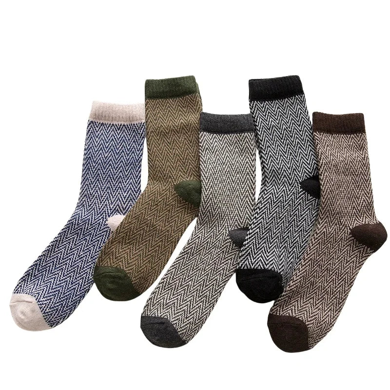 5 Pair Winter New Thick Warmth Harajuku Retro Fashion Casual Wool High Quality Cotton Socks For Men