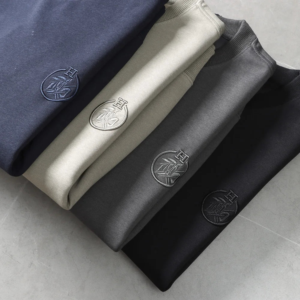 Autumn New American Retro Long Sleeve O-neck Embroidery Sweatshirts Men's Fashion Washed Old Terry Pullover Casual Sportwear