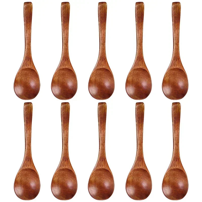 1/10Pcs Wood Soup Spoons Long Handle Coffee Milk Teaspoon Sugar Spice Condiment Scoops Kitchen Tableware Tools Wooden Spoon