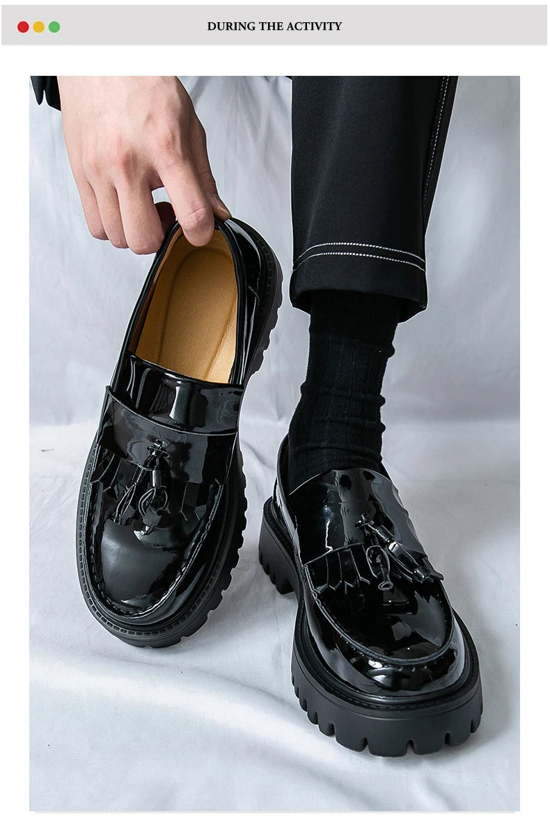 Fashion Men Tassels Loafers Thick Bottom Male Height Increasing Walking Shoes All White Wedding Shoes