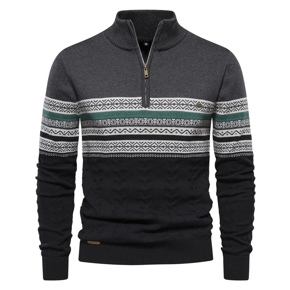 Men's Autumn High Quality Zipper Pullers Warm Winter Cotton Sweaters for Men Ethnic Patterns Casual Male Sweater