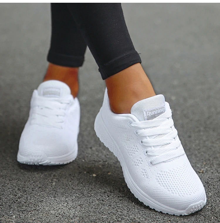 Women's Sneakers Breathable 2025 New Fashion Flat Outdoor Woman Vulcanize Shoes Mesh Fabric Lace Up Ladies Shoes Female Footwear