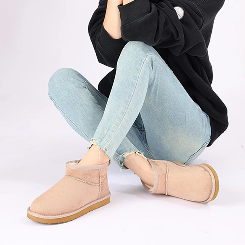 Women's Winter Snow Boots Classic Fur Plush Ankle Shoes Outdoor and indoor Use With Anti-Skid Warm Fuzzy Cotton Shoes