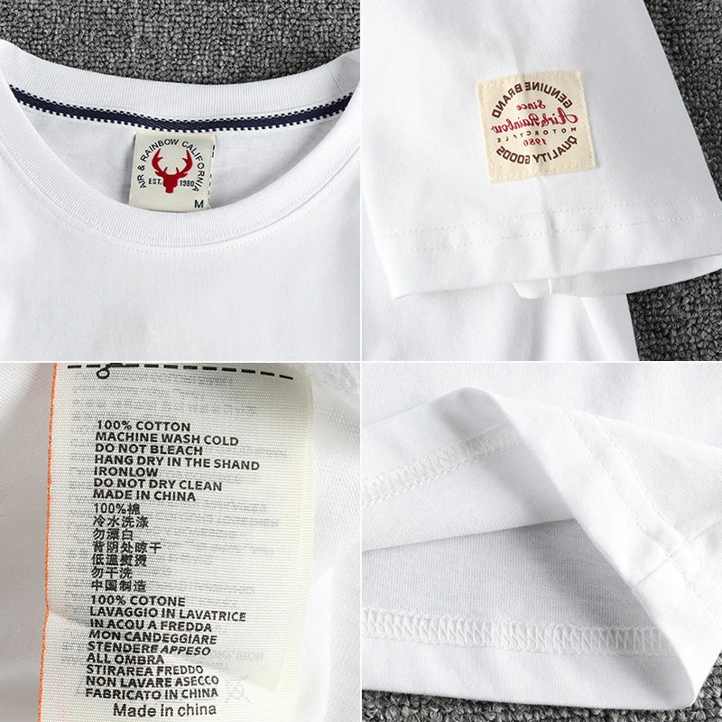 Zomer Nieuw Amerikaans Retro T-shirt met korte mouwen, ronde hals en Indiase letters, eenvoudig, 100% katoen, gewassen, casual, jeugdtops voor heren