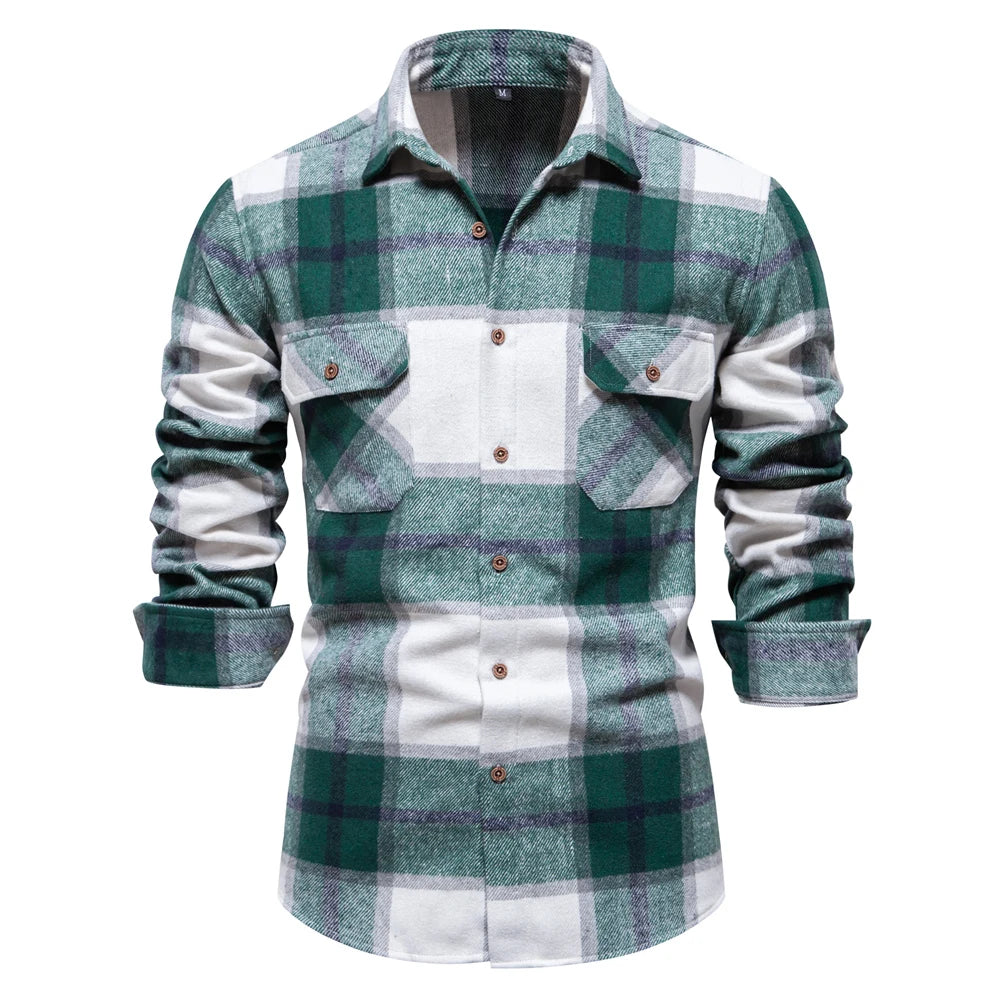 2023 New Autumn and Winter Thicken Plaid Shirt for Men Over Jacket Men Casual Classic Double Pockets Mens Shirts