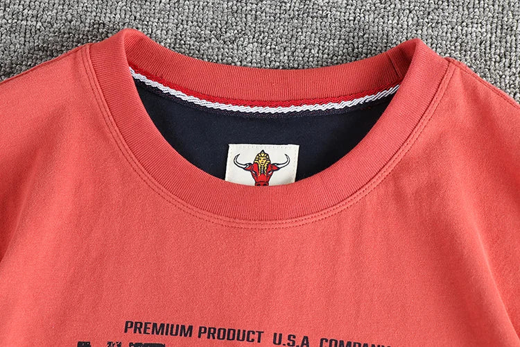 2025 Summer New American Retro Short Sleeve O-neck Letter Printed T-shirt Men's Fashion 100% Cotton Washed Casual Youth Tops