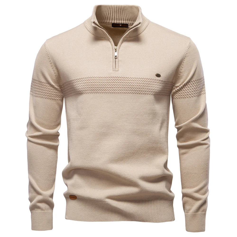 Men's Zipper Sweater Striped Design Knitted Warm Half-Zip Pullover Autumn Winter Outdoor Casual Men's Sweatshirt