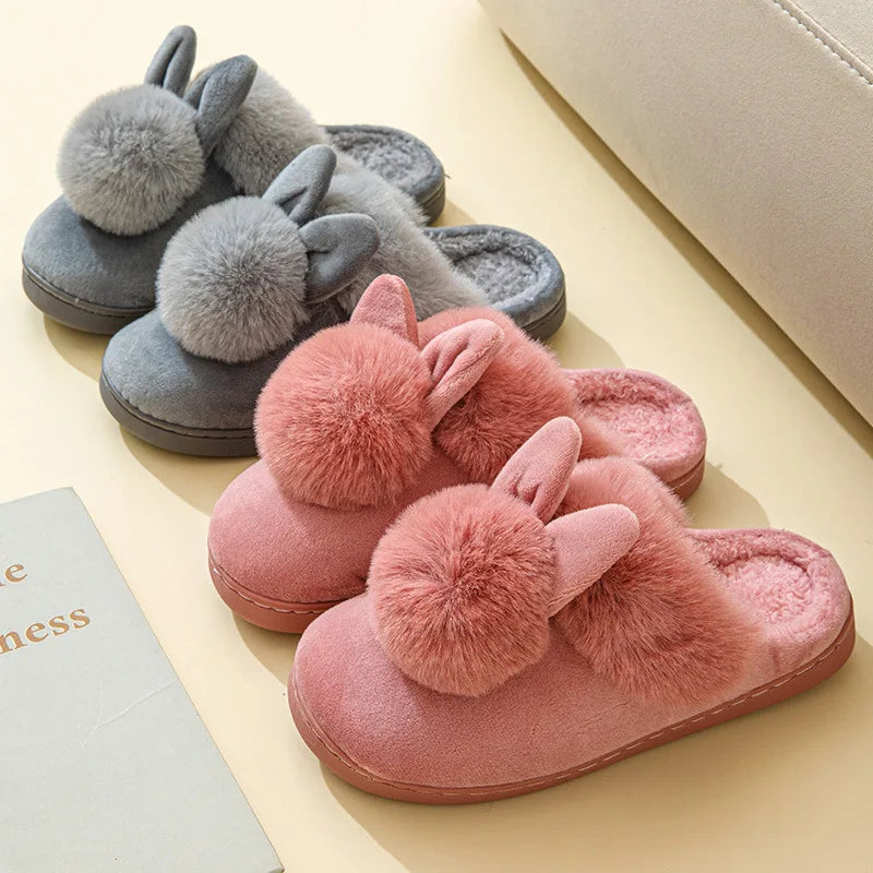 Women's Winter Warm House Fuzzy Slippers Couple Indoor Anti-Skid Plush Lined Bedroom Slides Fluffy Cotton Shoes For Ladies