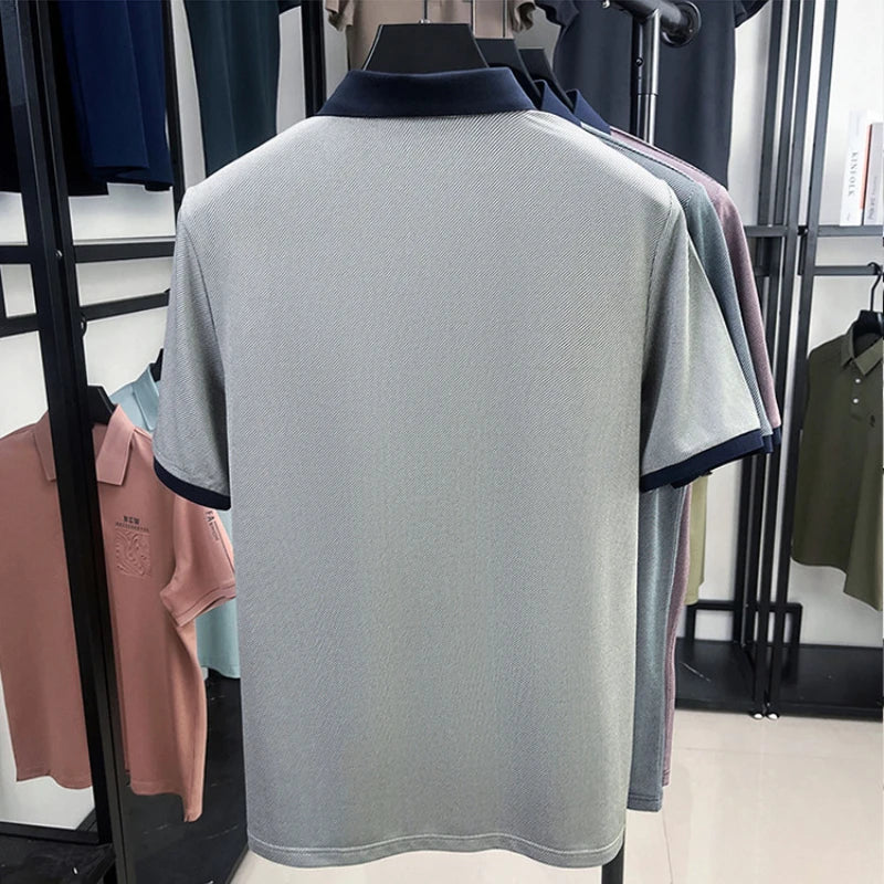 Men’s Breathable Polo Shirt – Stretch Fabric & Striped Design for Office/Casual Use Elastic Comfort and Classic Collar M-4XL