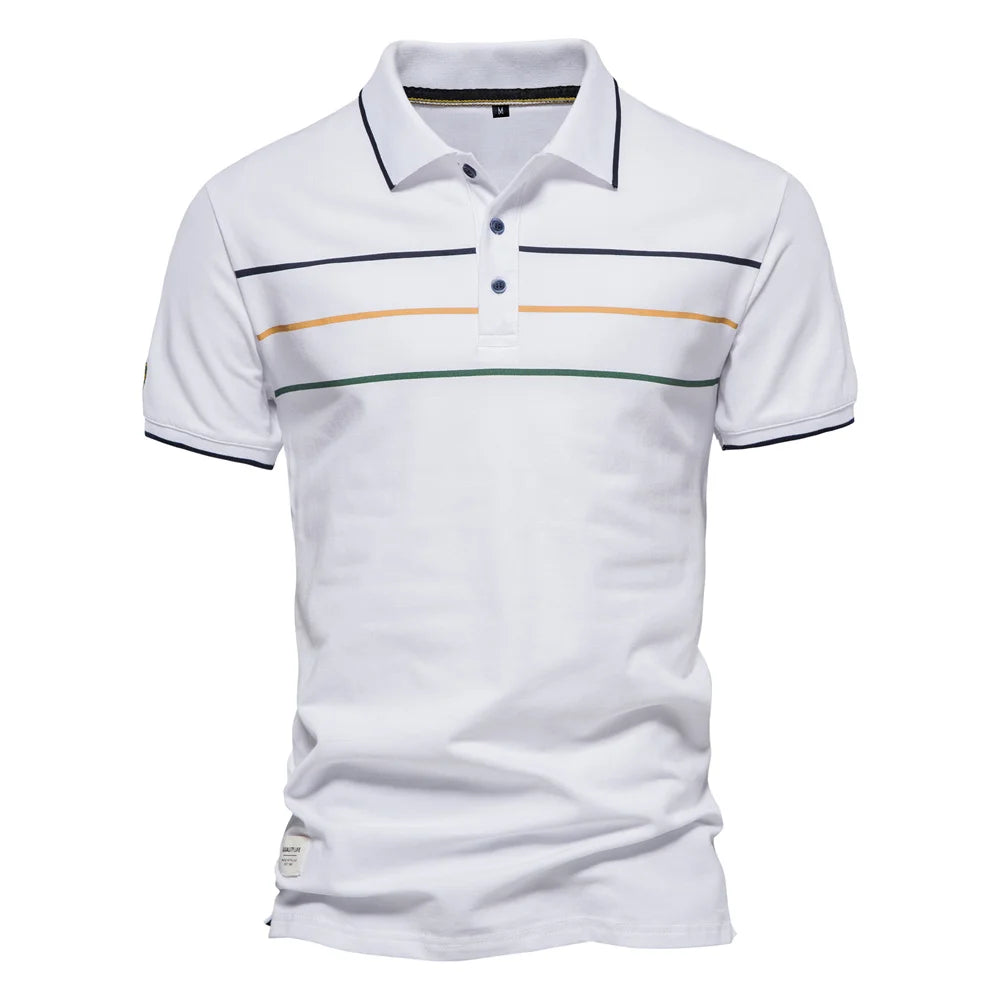 Men's Polo Shirts Cotton Short Sleeve Striped Contrast Colour Polo Shirts for Men Brand High Quality Social Polos Male