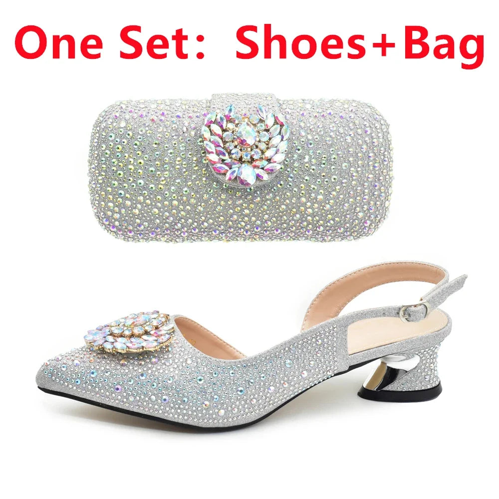 African Women Heel Shoes and Bag Party Set Italian Design with Matching Clutch Bag for Ladies' Wedding