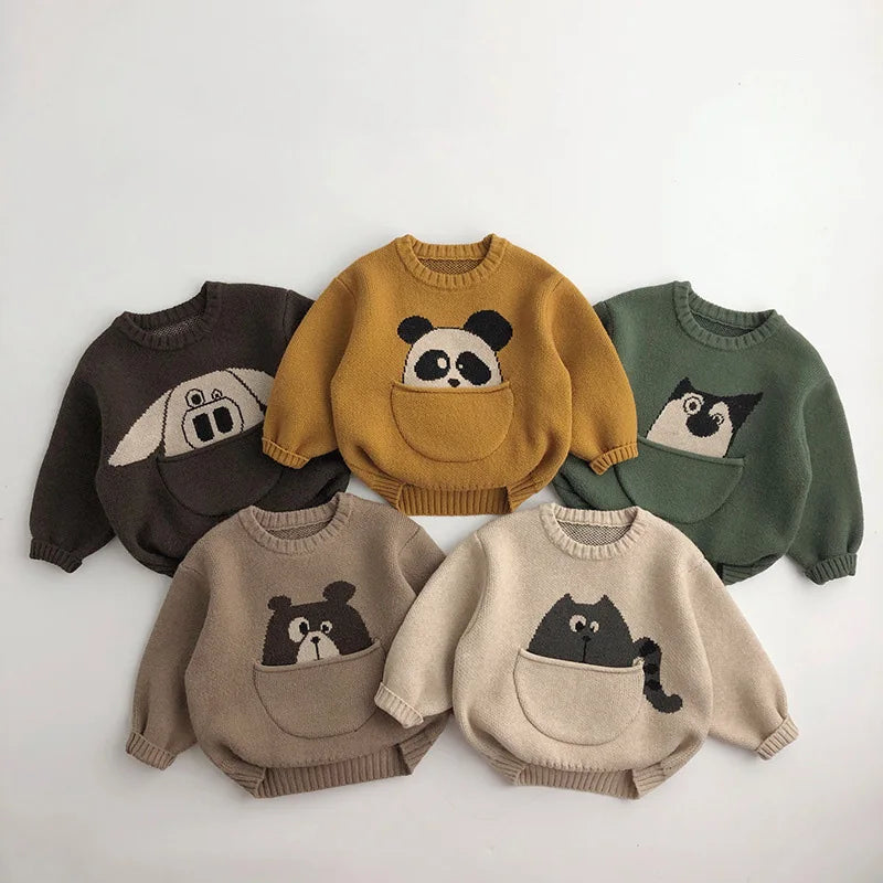 Kids Baby Clothes Sweaters Pullover Cartoon Boys Girls Knitwear Korean Style Children Infant Pullover Outwear 1-6Y Unisex