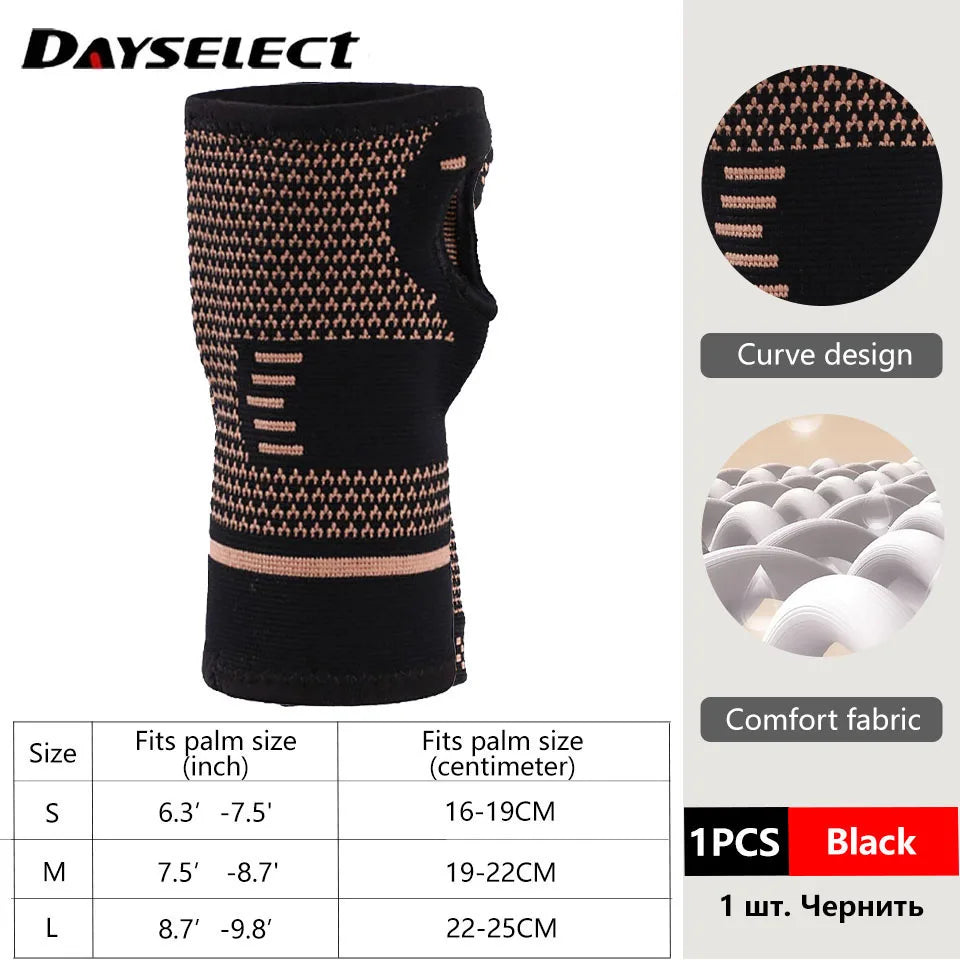 1 stuk kopervezel bracer pols elastische sportbandage polsband hand gym ondersteuning pols brace wrap tennis fitness powerlifting