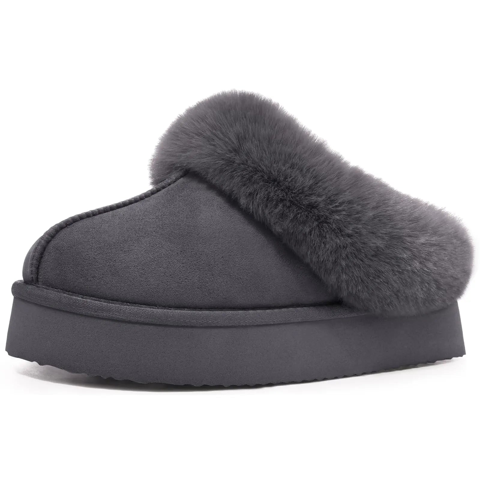 Women's Fashion Fur Winter Slippers With Thick Sole Fluffy Fuzzy Slippers and Anti-Slip Platform Slides Plush Shoes