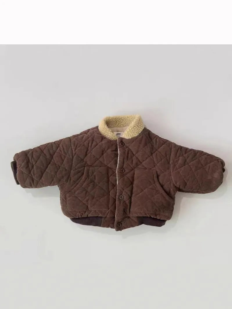 2025 Winter New Baby Long Sleeve Warm Coat Plus Velvet Thick Infant Boy Padded Jacket Girls Vintage Fleece Coat Children Clothes 1-3Y